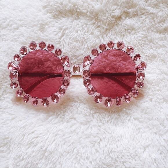 Diana Pink Round Crystal Embellished Sunglasses - Picture 9 of 9